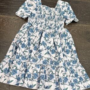Charming Floral Kids Dress in Blue and White